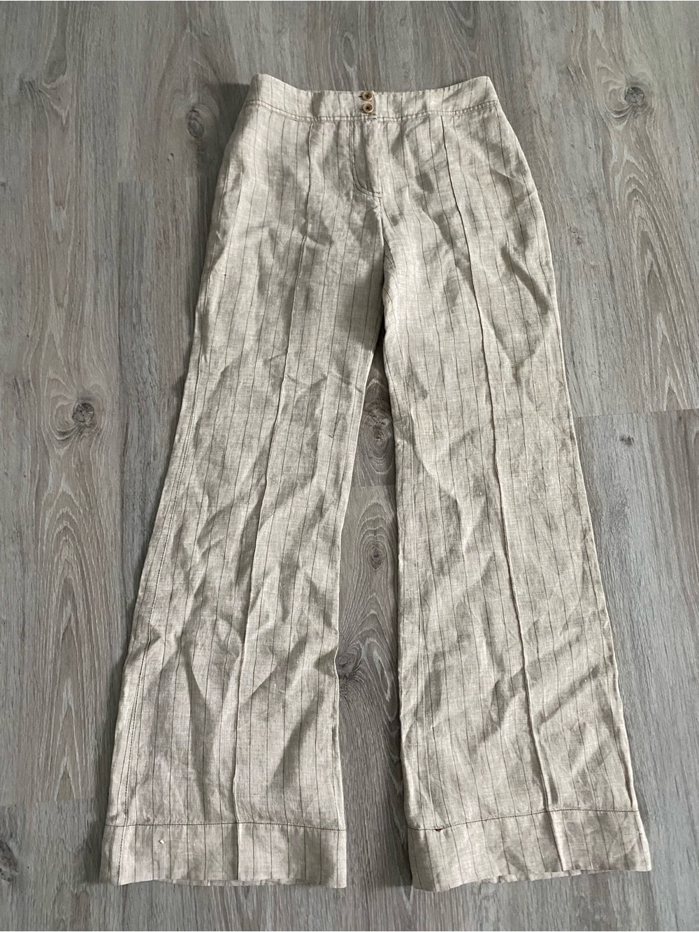 Vintage Mango Light Beige Linen Wide-Leg Pants